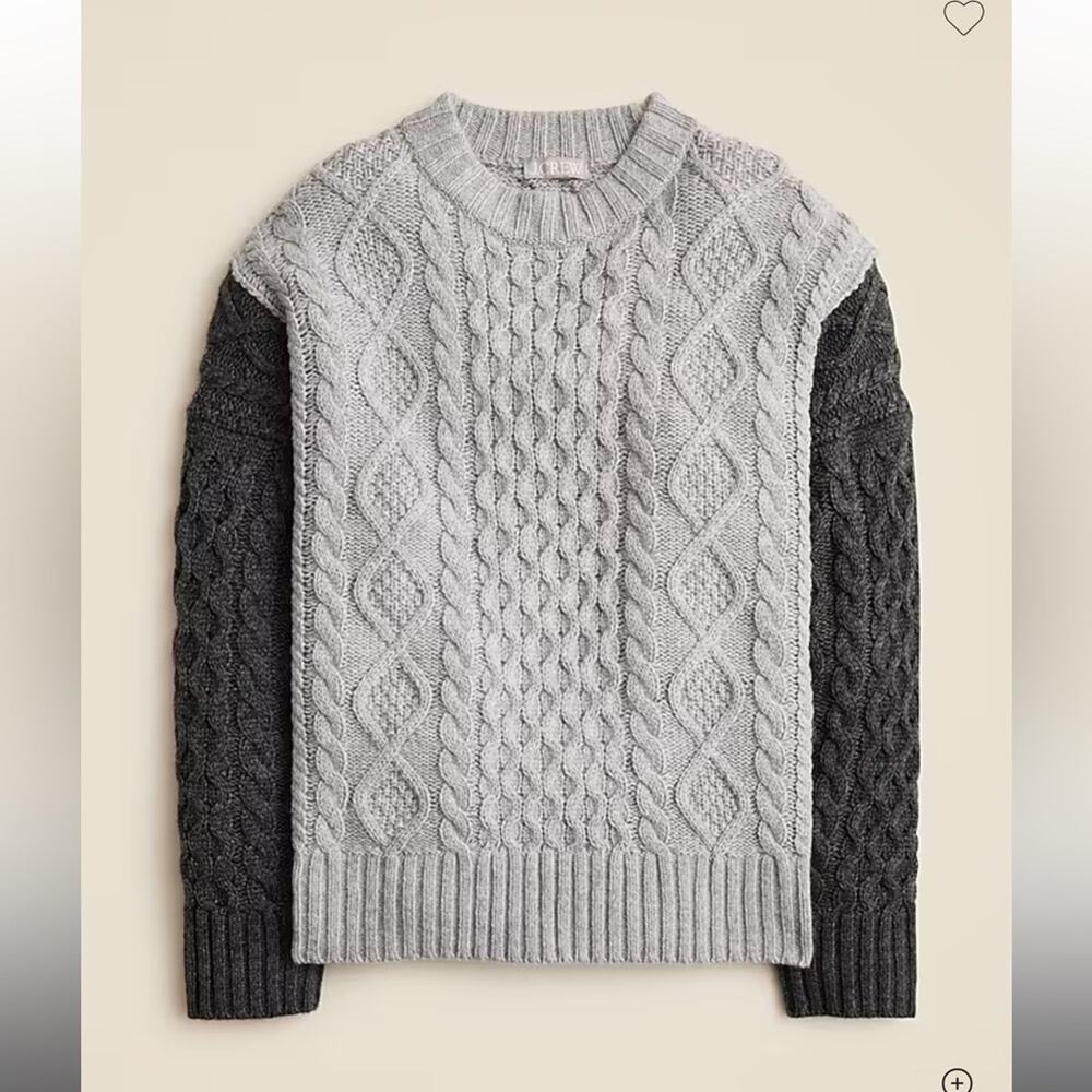J.Crew Oversized cable-knit crewneck sweater with contrast sleeves S/M - Picture 2 of 5